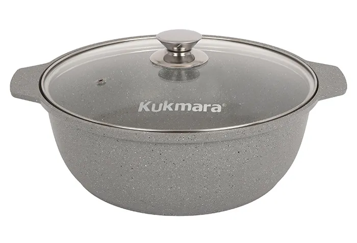 жмс528а Кастрюля-жаровня 5л диаметром 28см со стеклянной крышкой, АП (светлый мрамор) 